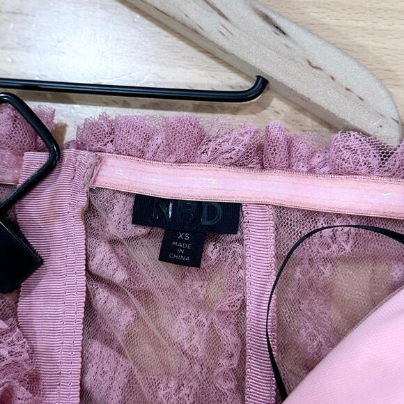 Revolve x NBD Ahlani Top Blush Pink Ruffle Lace Cropped Sleeveless size XS - Picture 5 of 7